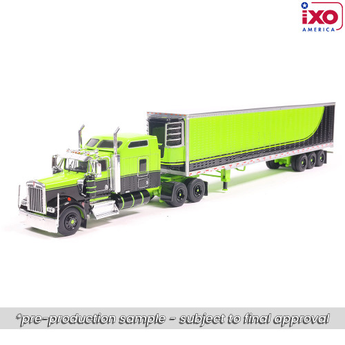 Pre-order, deposit only - ixo - 1:64 1990 Kenworth W900 with Refer Van - Neon Green and Black