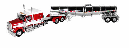 DCP 60-2263 - Red & White Peterbilt 589 with Chrome Center-Drop Trailer