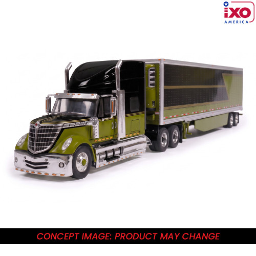 Pre-order, depost only - ixo - 1:64 2010 International Lonestar with Reefer Trailer - Green and Black