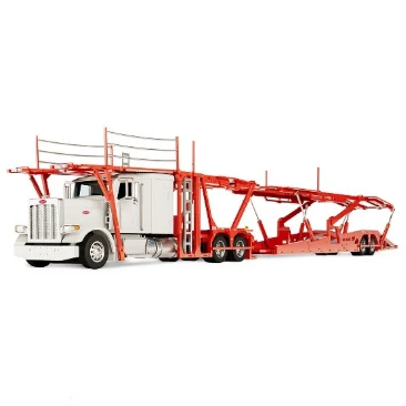 Pre-order, deposit only - 60-2319 - DCP -  White & Red - 1/64 Peterbilt 389 Semi Truck with Boydstun 9106-48EZ Car Carrier Trailer