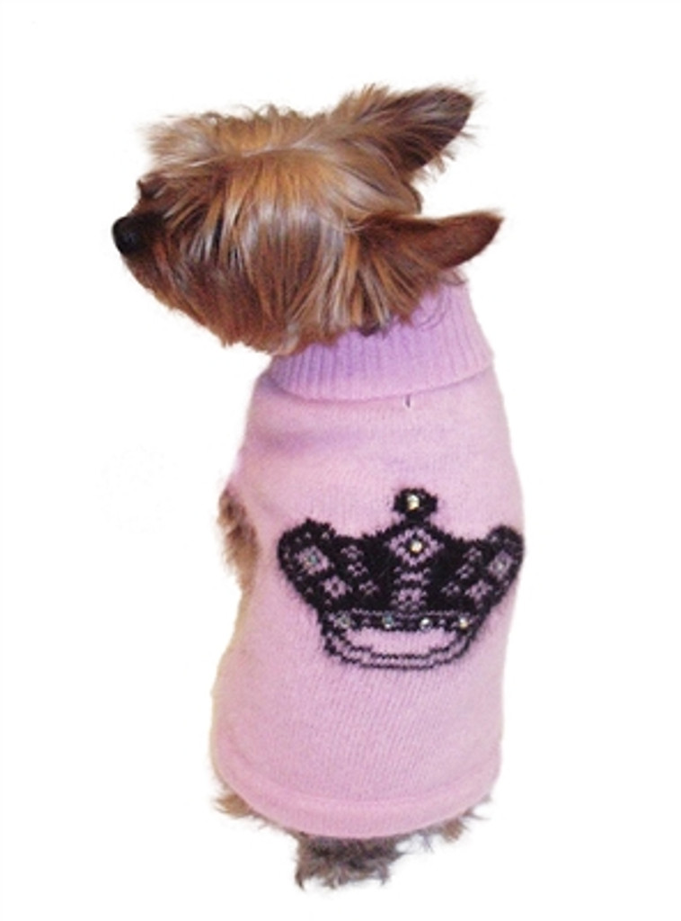 Mimi Crown Angora Blend Turtleneck, Pink with Black Crown Intarsia
