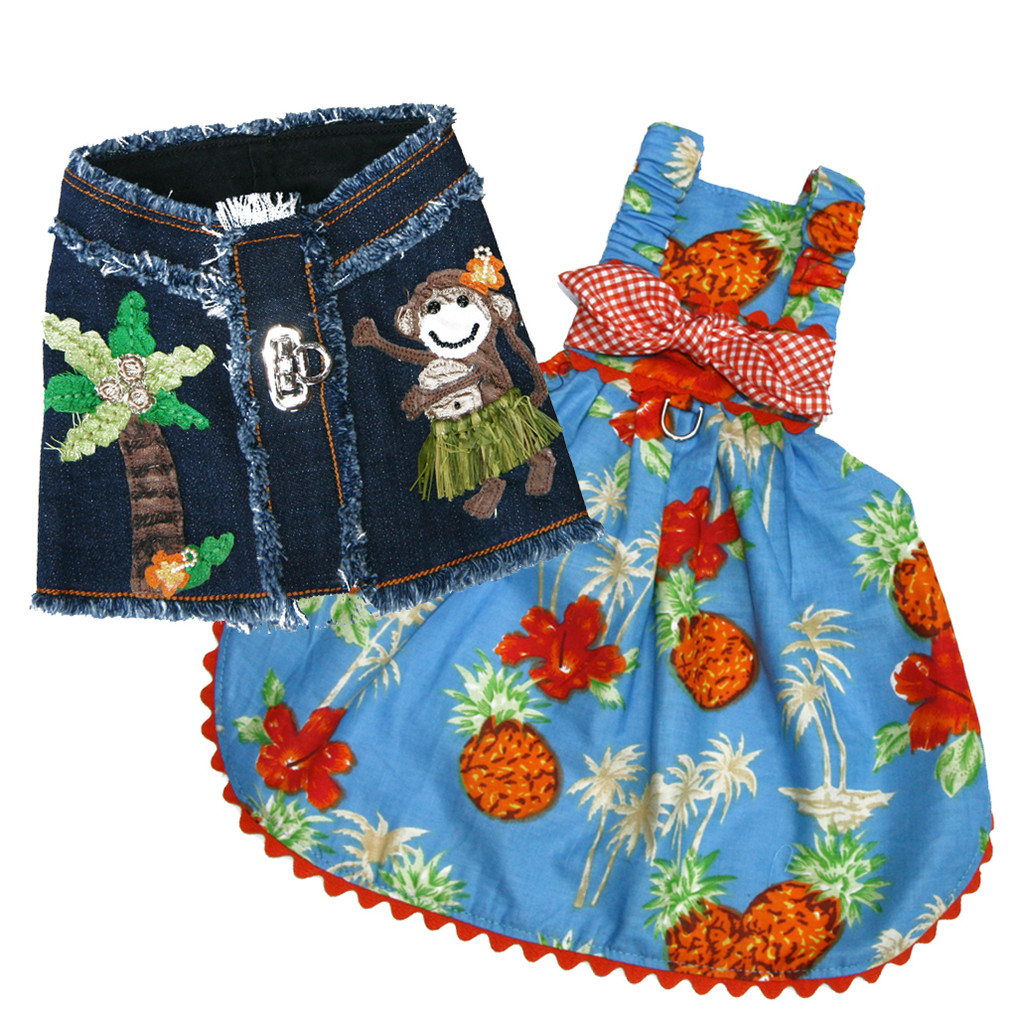 The Lahaina Collection Hula Monkey Denim Harness Vest