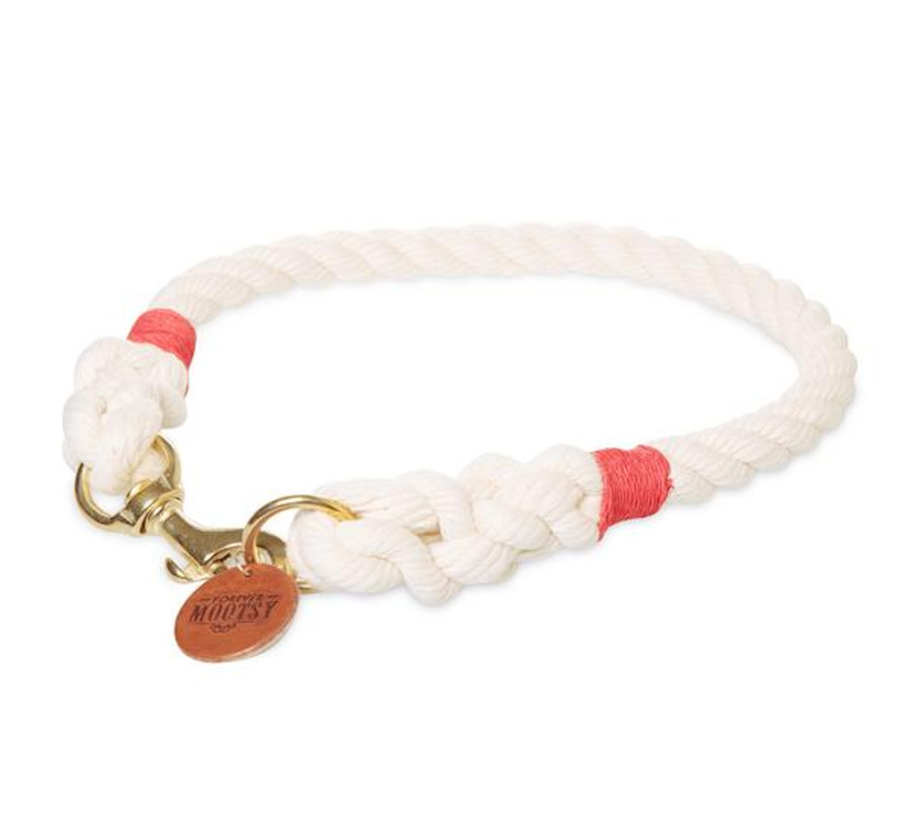 Natural White Dog Collar - Red Hemp Twine