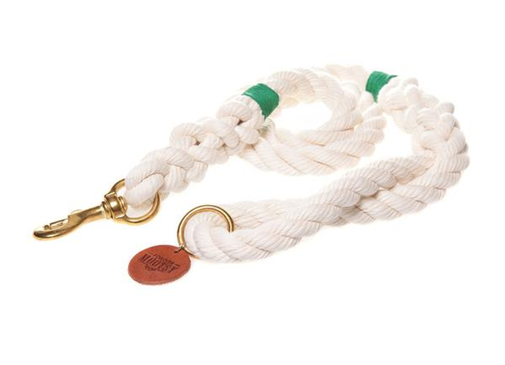 Natural White Dog Leash - Green Hemp Twine