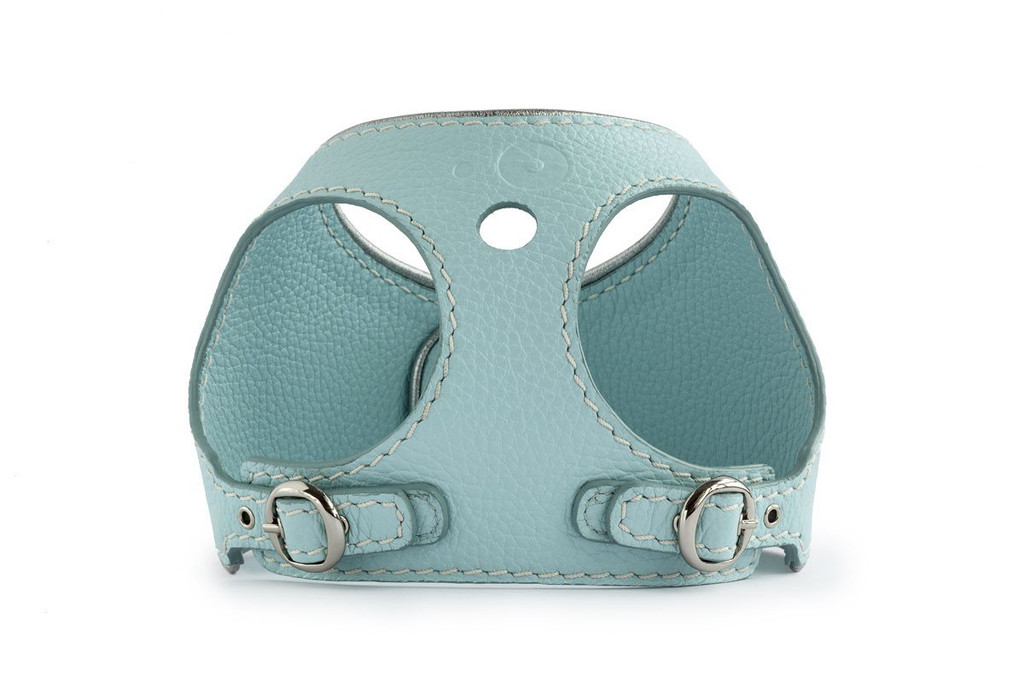 Silver Blue Leather Dog Harness