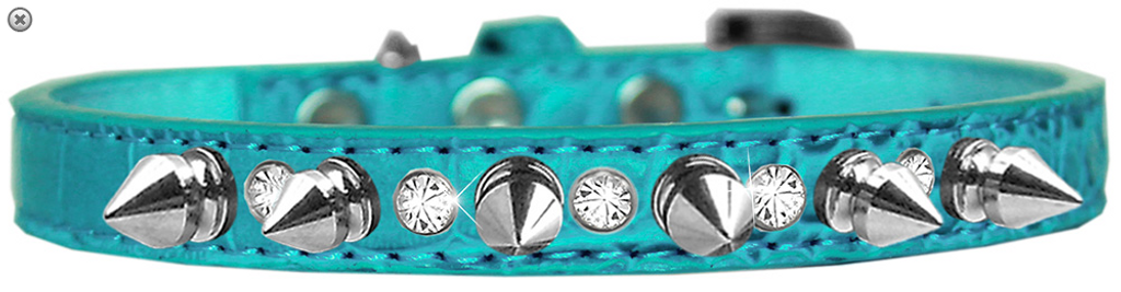 Silver Spike and Clear Jewel Croc Dog Collar