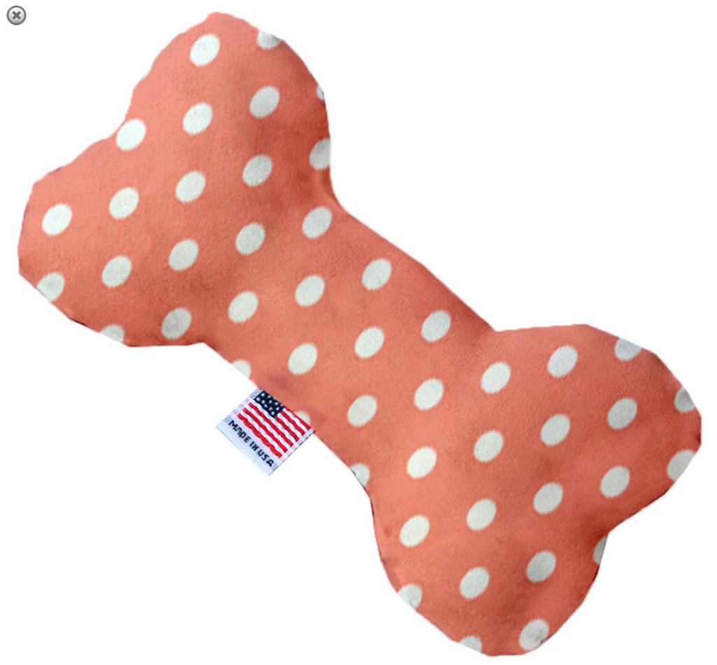 Peach Polka Dots Bone Dog Toy