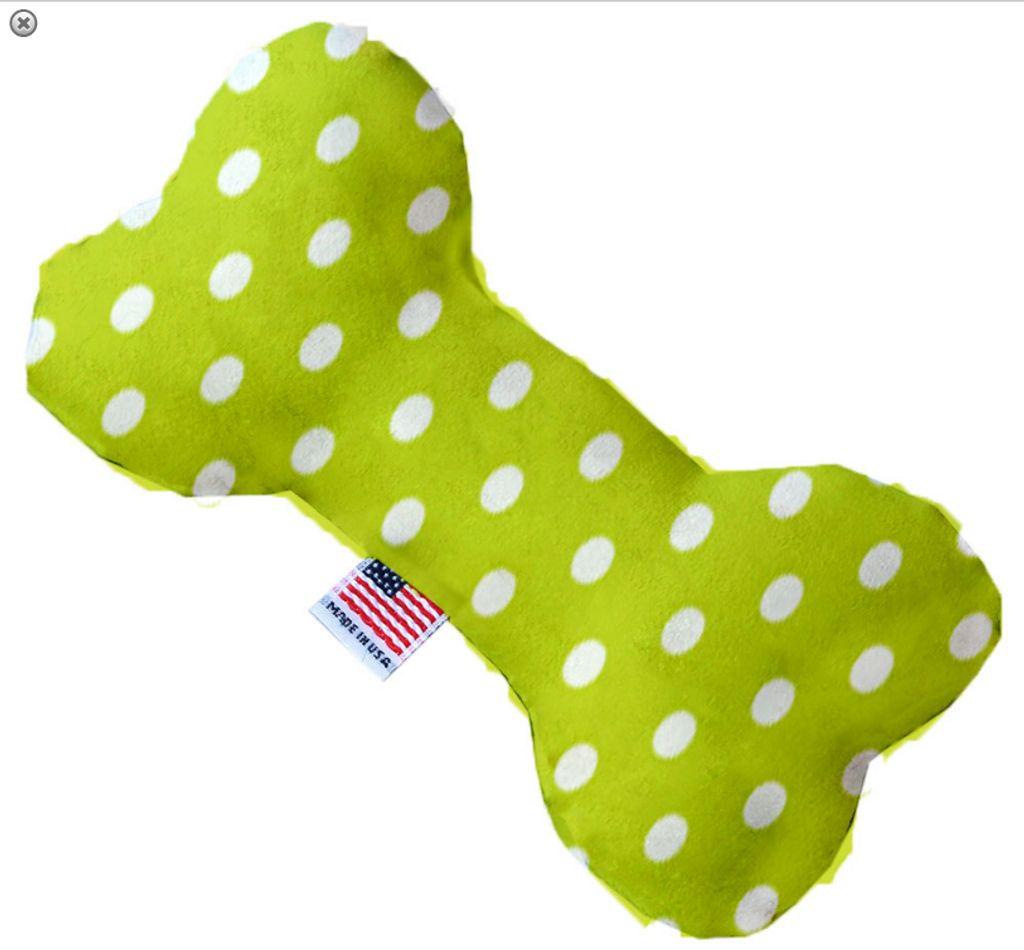 Lime Green Polka Dots Bone Dog Toy