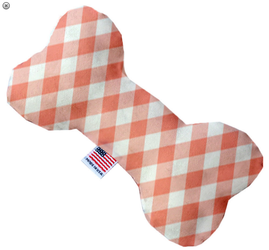 Peach Plaid Bone Dog Toy