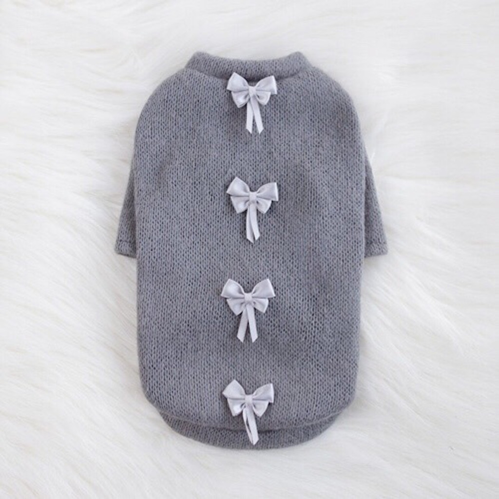 Dainty Bow Dog Sweater: Pewter