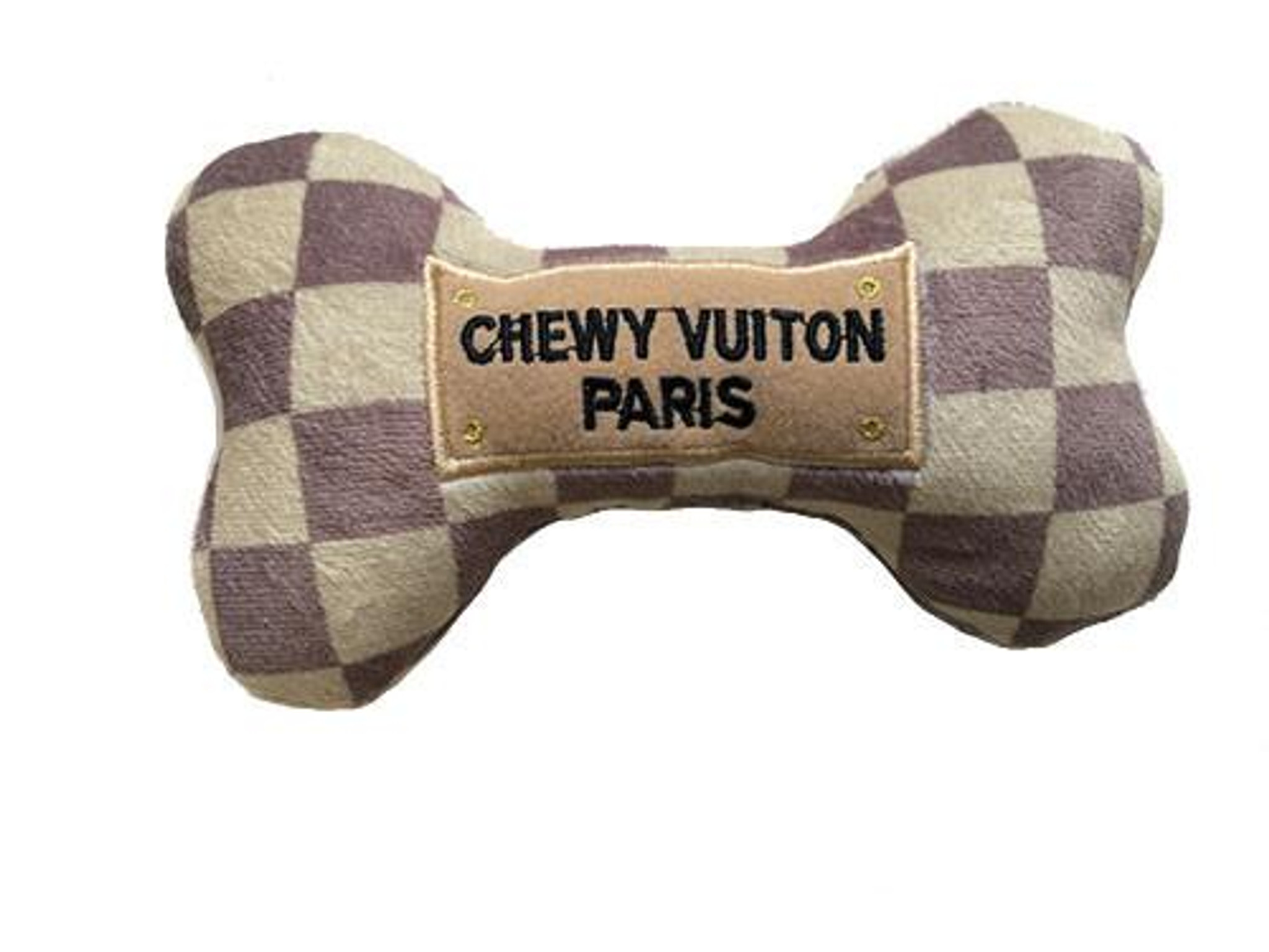 Chewy Vuiton Chic: Parody Designer Plush Dog Toys for Stylish Pups