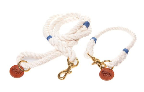 Natural White Dog Leash - Navy Blue Hemp Twine