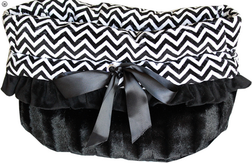 Black Chevron Reversible Snuggle Bugs Pet Bed, Bag, and Car Seat All-in-One
