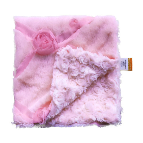Small Blanket, Embroidered Roses, Pale Pink
