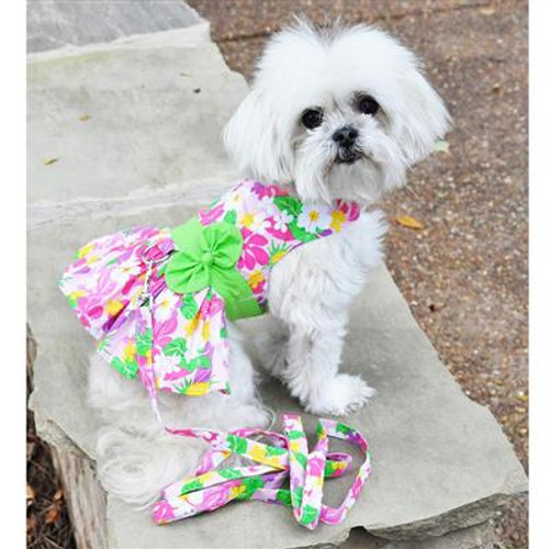 Pink Hawaiian Floral Dress w/ Matching Leash