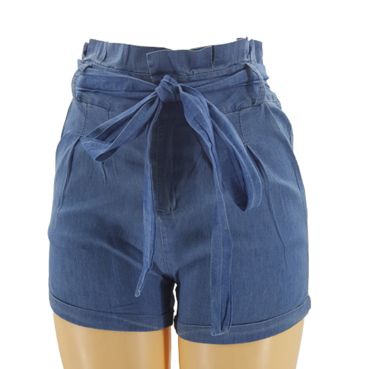 High Waisted Tie Belt Folded up Shorts 1734