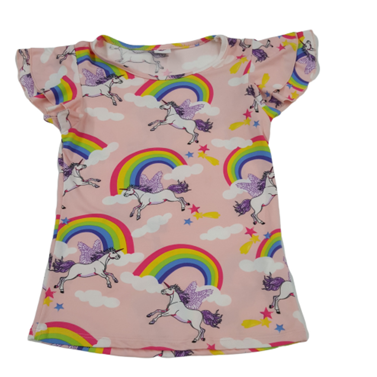 Rainbows and Unicorn Printed Ruffled Sleeves Tee 9385-1