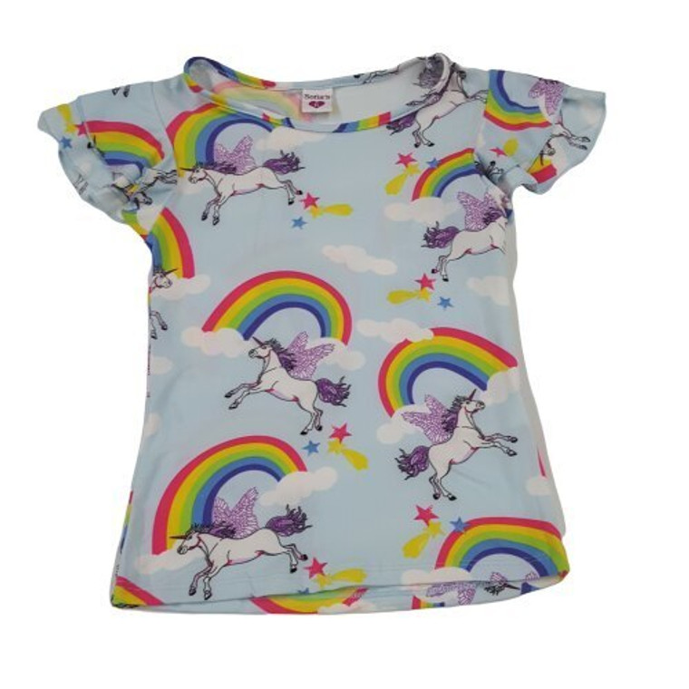 Rainbows and Unicorn Printed Ruffled Sleeves Tee 9385-3