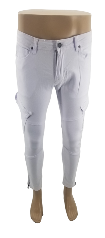 White Denim Jeans with Ankle Zipper MKA-4316
