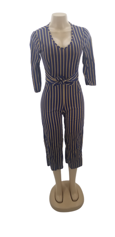 Women's Striped 3/4 Sleeve Wrap Jumpsuit Style MA-P47262