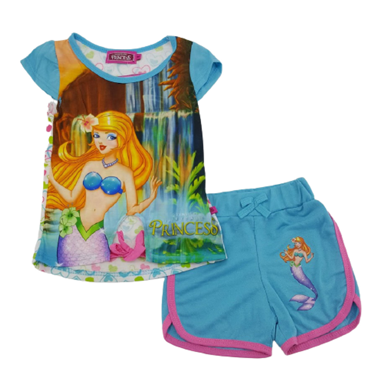 Little Mermaid Princess Two Piece Set with Tee and Shorts