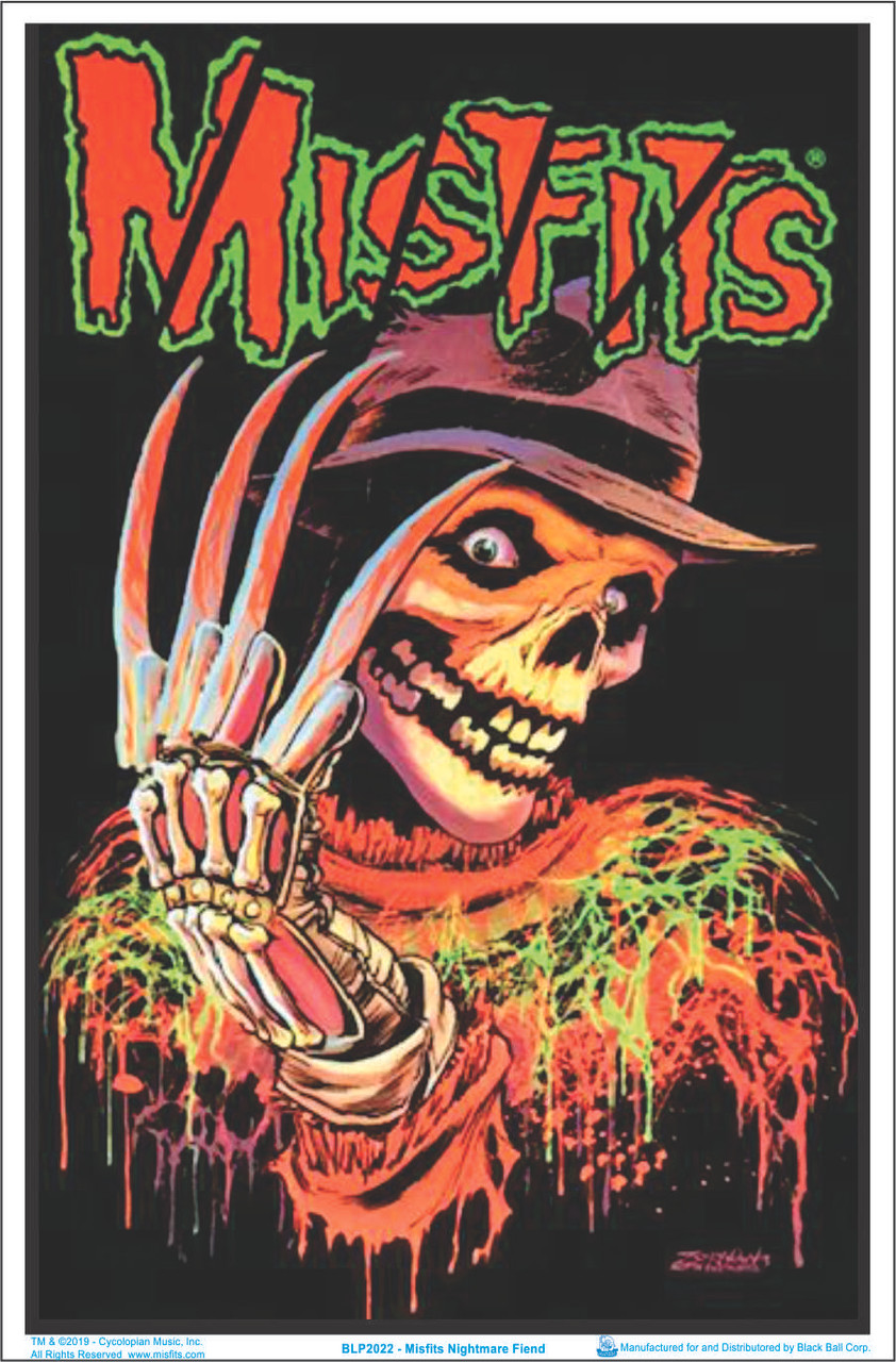 MISFITS ブラックライトポスター USA 製 ZOMBIE HORROR Misfits Nightmare Fiend Blacklight Poster - Flocked - 23