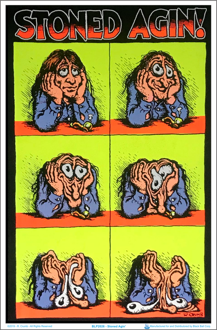 Stoned Agin' by R Crumb Blacklight Poster - Flocked - 23