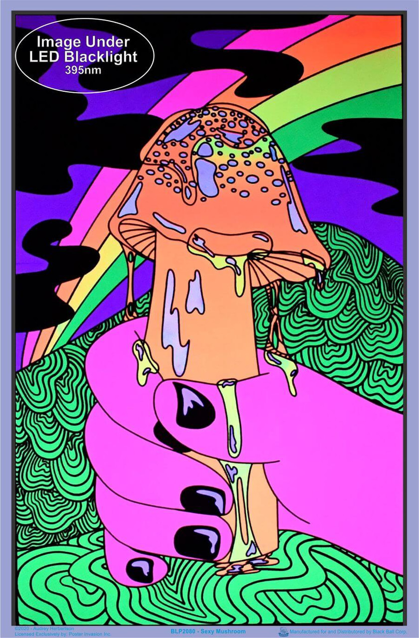 Sexy Mushroom by Audrey Herbertson Blacklight Poster - Flocked