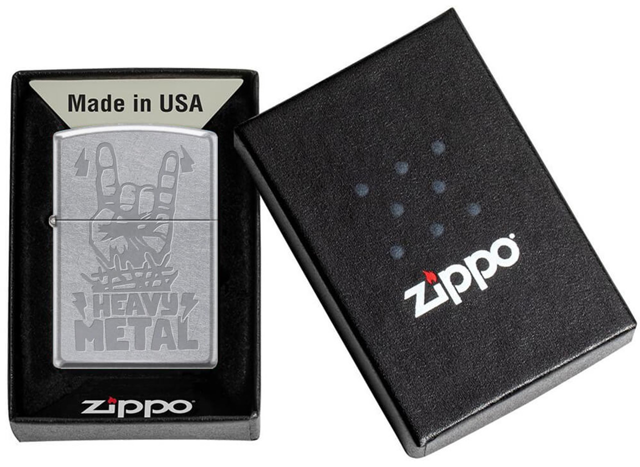 Heavy Metal Fingers Brushed Chrome Zippo Lighter - The Blacklight Zone