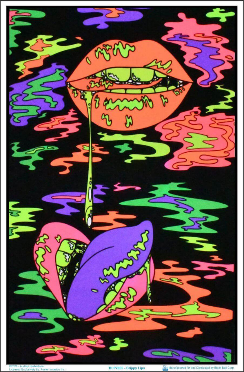 Drippy Lips by Audrey Herbertson Blacklight Poster - Flocked - 23