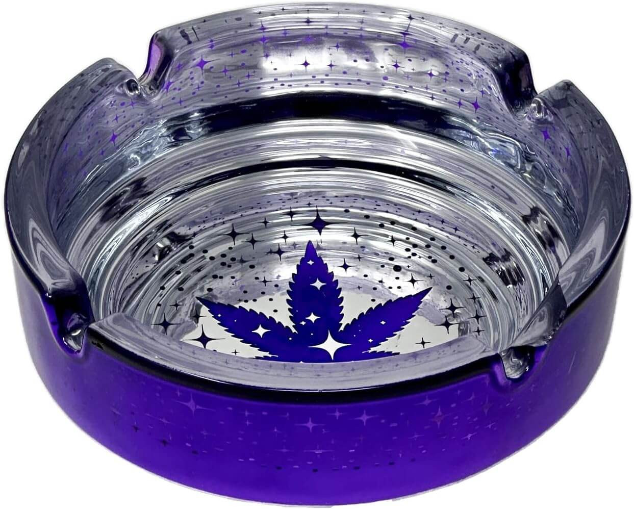 Purple Matte Finish - Marijuana Leaf Galaxy Novelty Glass Ashtray