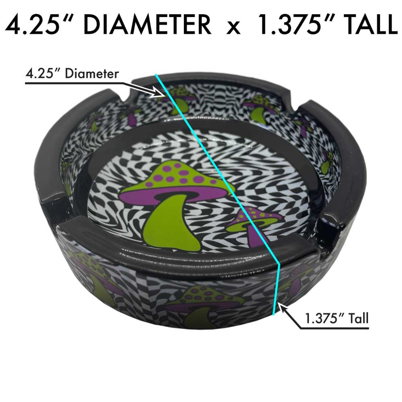Psychedelic Mushroom - Black & White Novelty Glass Ashtray