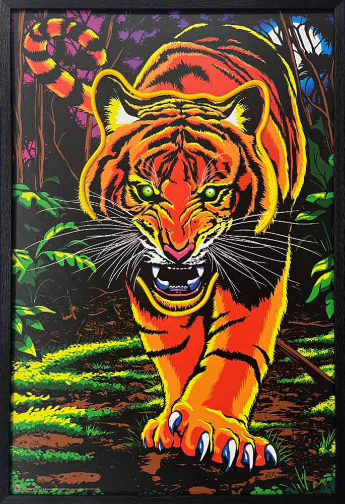 Fierce Prowling Tiger Framed LED Neon Light Canvas Print - 24