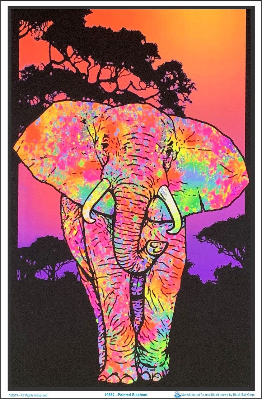 Painted Elephant Blacklight Poster - 23 X 35 Inches, Vintage Flocked Design 2 thumbnail image