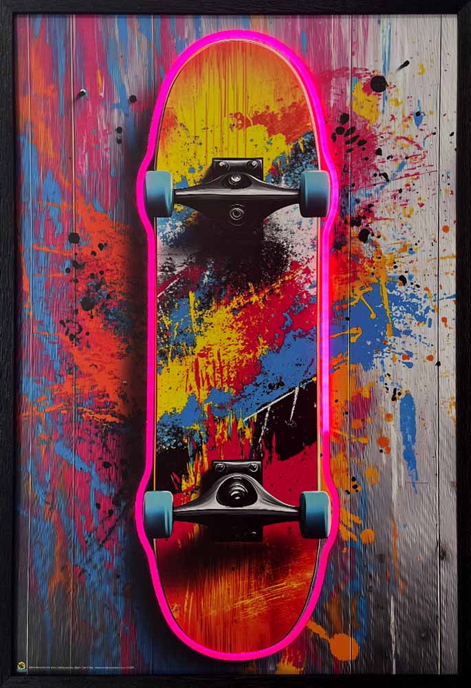 skateboard scrap LED アートフレーム Skateboard Deck Framed LED Neon Light Canvas Print - 24