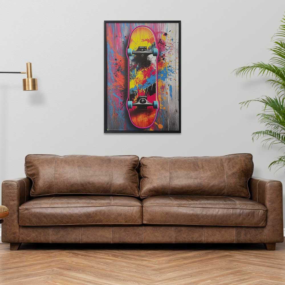 Skateboard Deck Framed LED Neon Light Canvas Print - 24