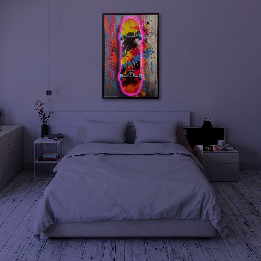 Skateboard Deck Framed LED Neon Light Canvas Print - 24