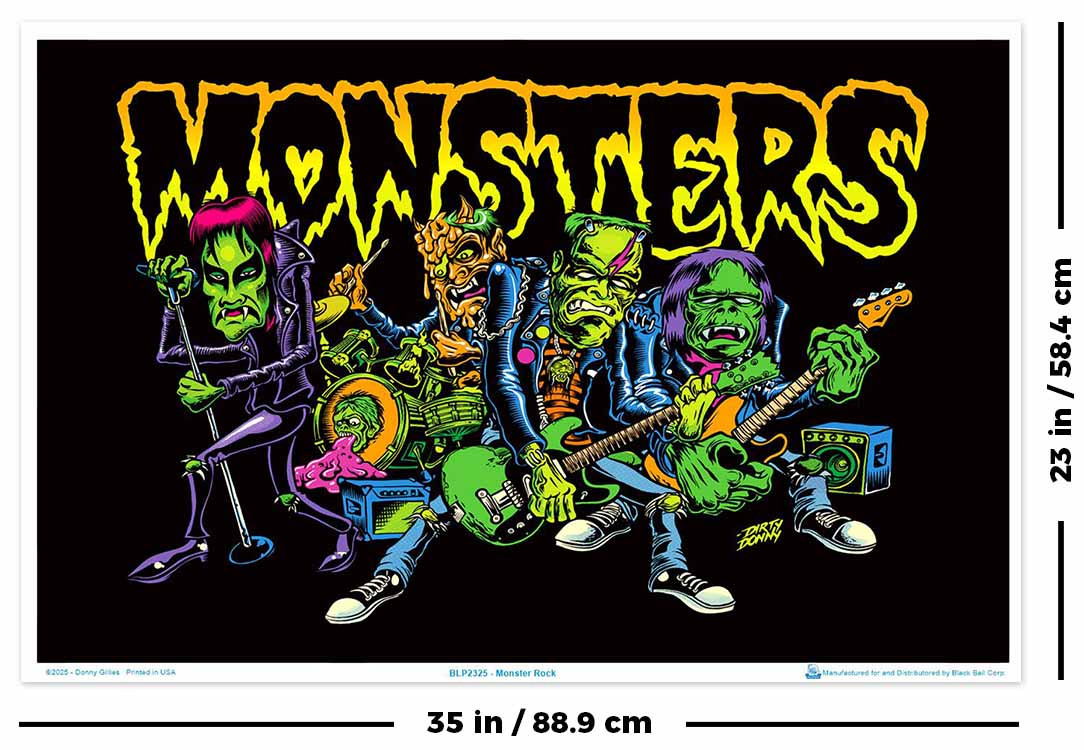 Monster Rock by Dirty Donny Flocked Blacklight Poster - 35