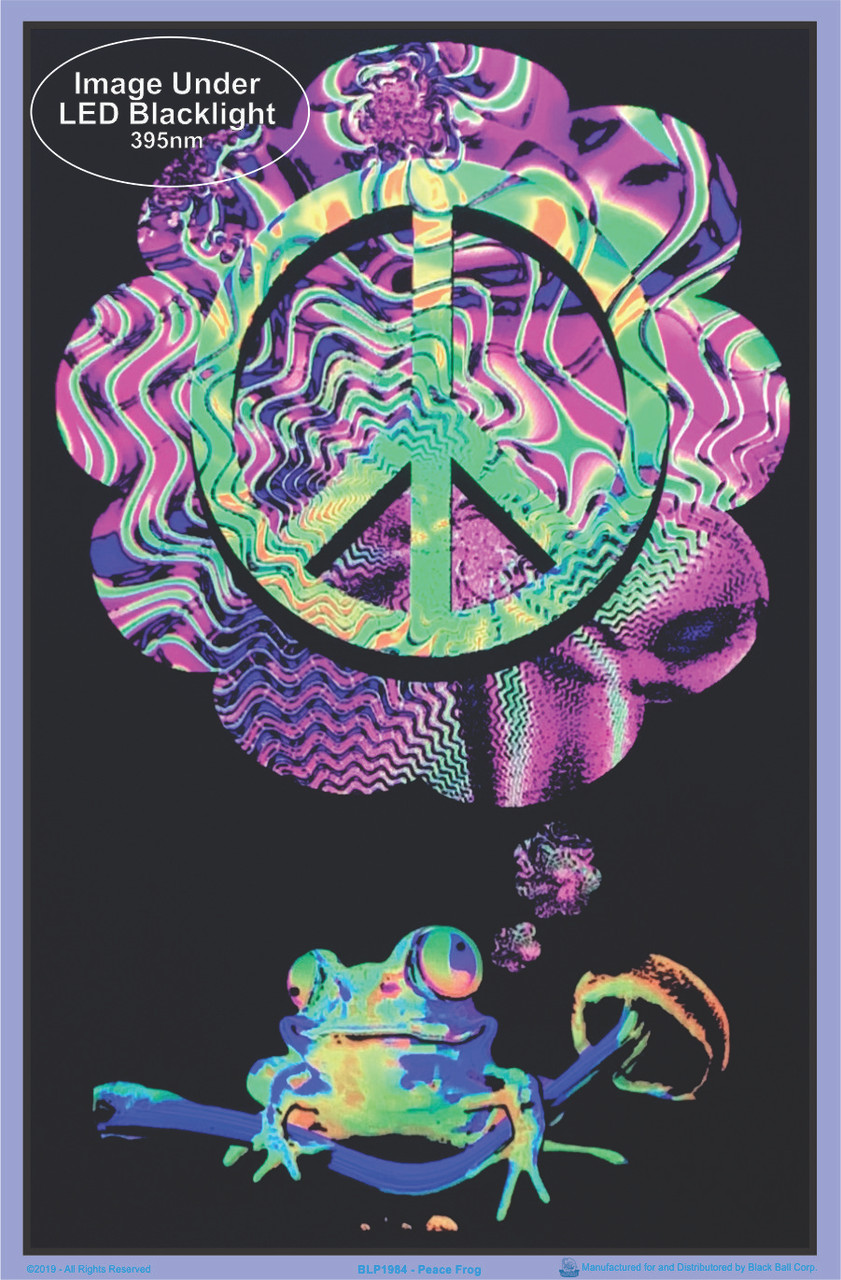 Mushroom Peace Frog Black Light Poster 23 x 35 - The Blacklight Zone