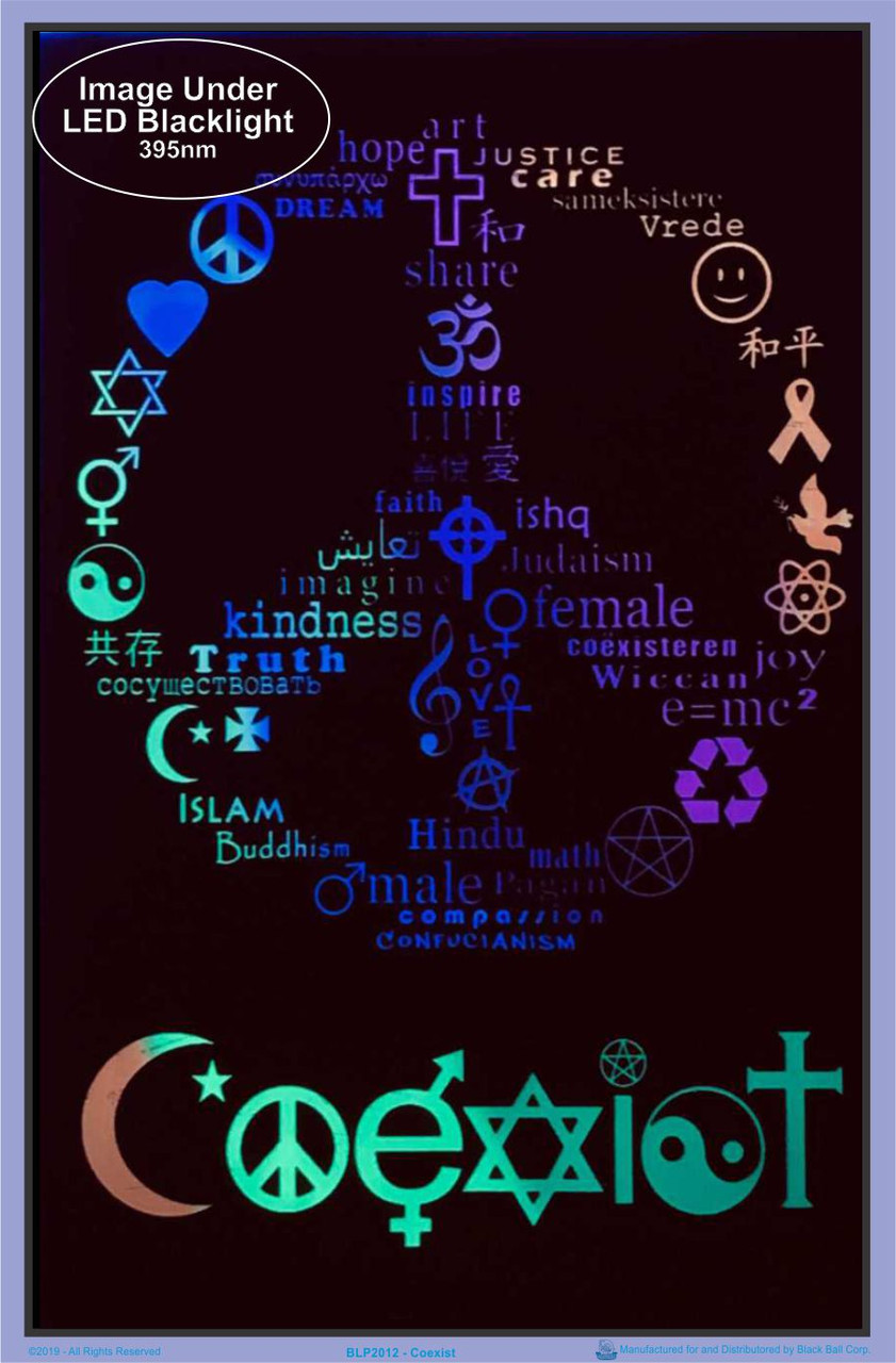 絵画 coexistence and peace Coexist Zen Peace Sign Blacklight Poster - Flocked - 23-by-35