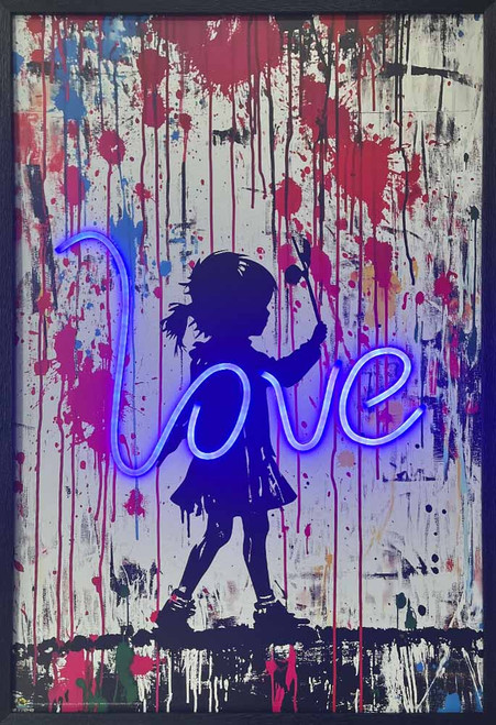 Love Girl Banksy Type Framed LED Neon Light Canvas Print -24" x 36" Love Girl Banksy Type Framed LED Neon Light Canvas Print -24" x 36"