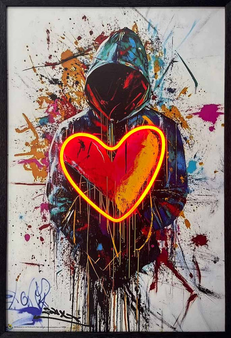 Hip Hop Heart Framed LED Neon Light Canvas Print - 24" x 36" Hip Hop Heart Framed LED Neon Light Canvas Print - 24" x 36"