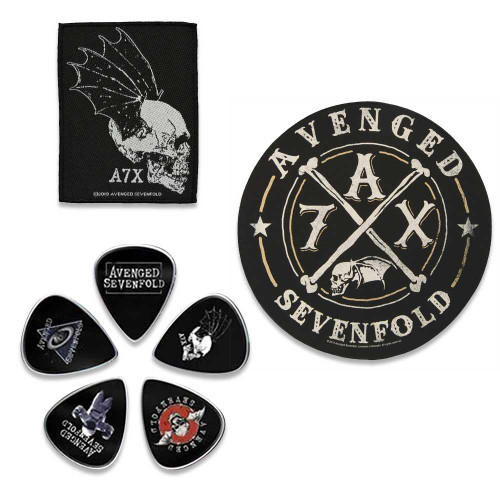 Avenged Sevenfold Officially Licensed Gift Set - 1 Woven Back Patch, 1 Set of Five Guitar Picks, 1 Standard Woven Patch