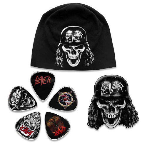 Slayer Officially Licensed Gift Set - 1 Jersey Beanie, 1 Standard Woven Patch, 1 Set of Five Guitar Picks