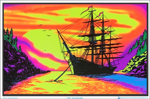 Sunset Bay Ship Blacklight Poster Image