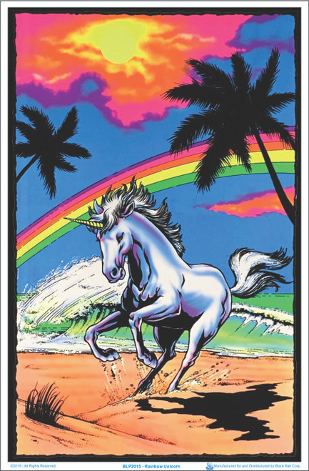 Image of Galloping Unicorn with Rainbow - Blacklight Poster