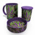 Flaming Cannabis Leaf Buzz Mug Trifecta 3pc Set - 16oz Coffee Mug, 6oz Stash Jar, & Ashtray