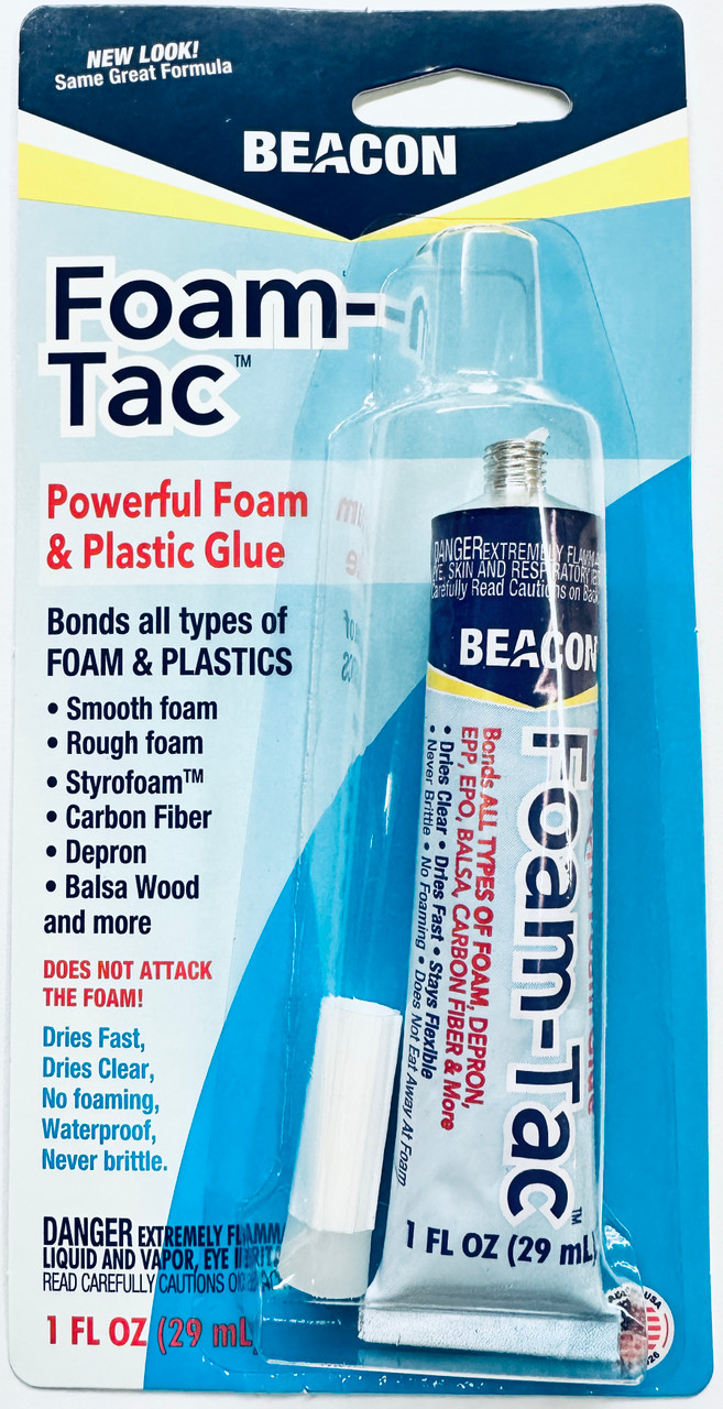 BEACON Foam-Tac Glue - purchase TWO x 2oz tubes - clear, fast, flexible,  waterproof, Foam-Safe