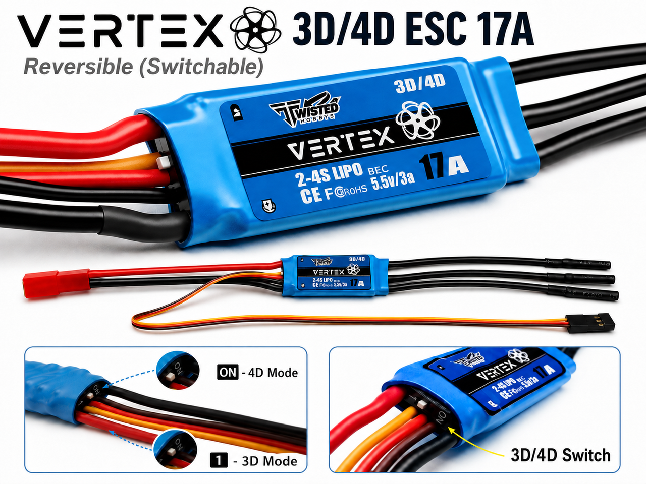 Vertex 3D/4D ESC 17A Reversible (Switchable)