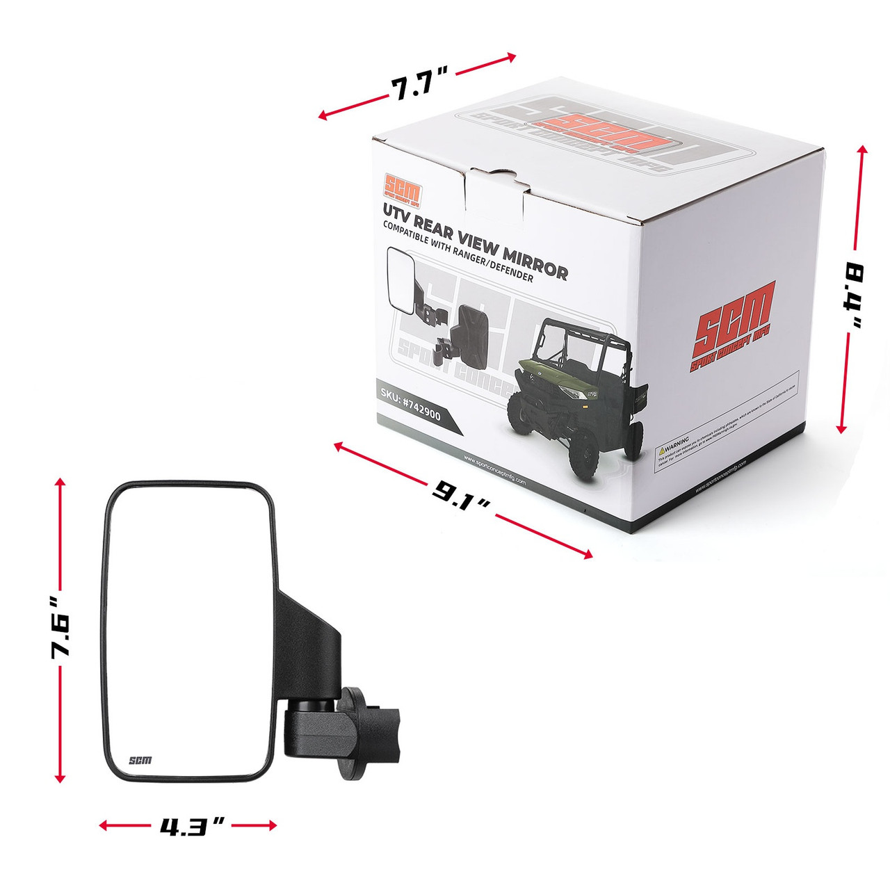 SCM Side View Mirrors for Pro-Fit Roll Cages (1 pair)
